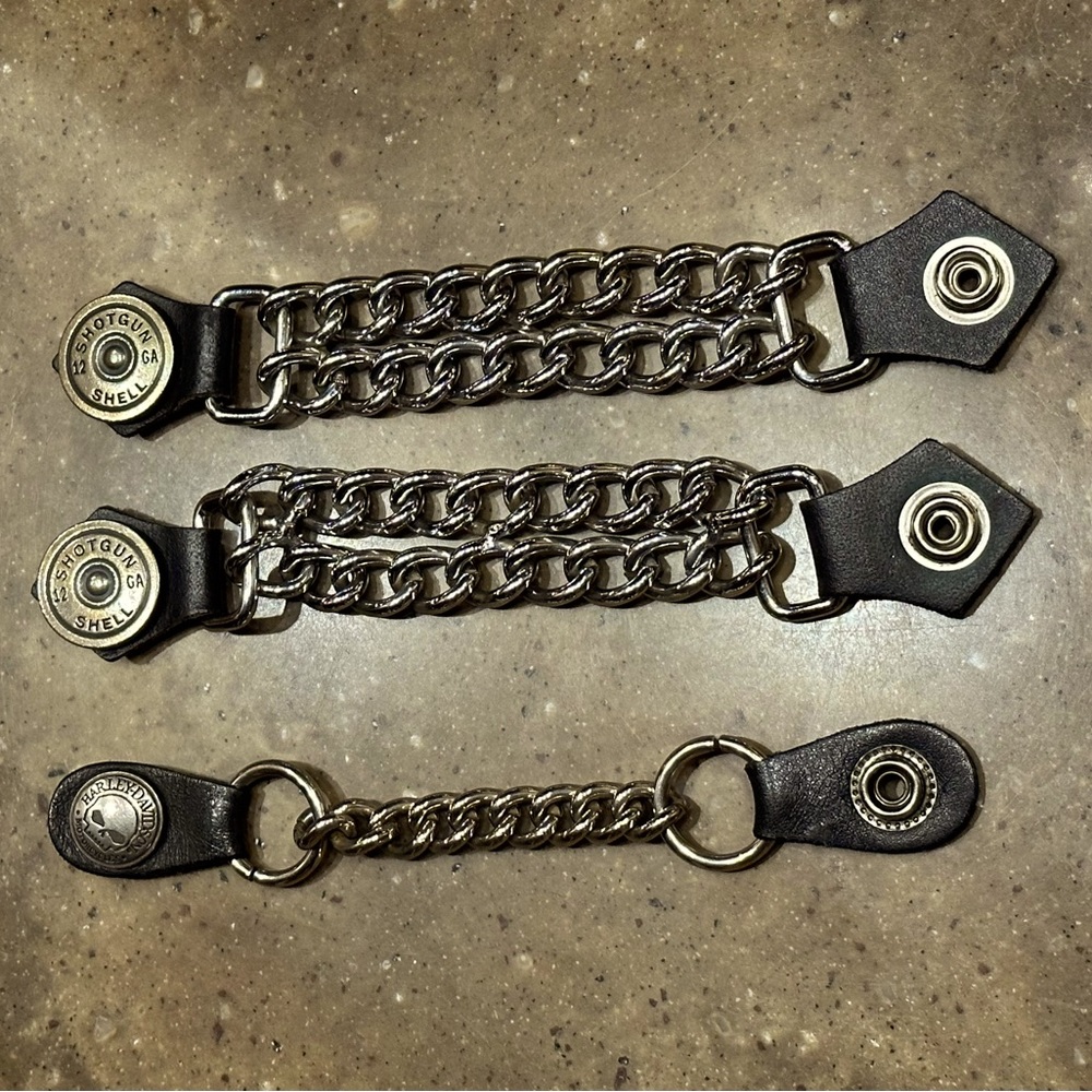 Set of 3 (three) vest extender, 12 gauge shotgun shell, Harley Davidson skull
